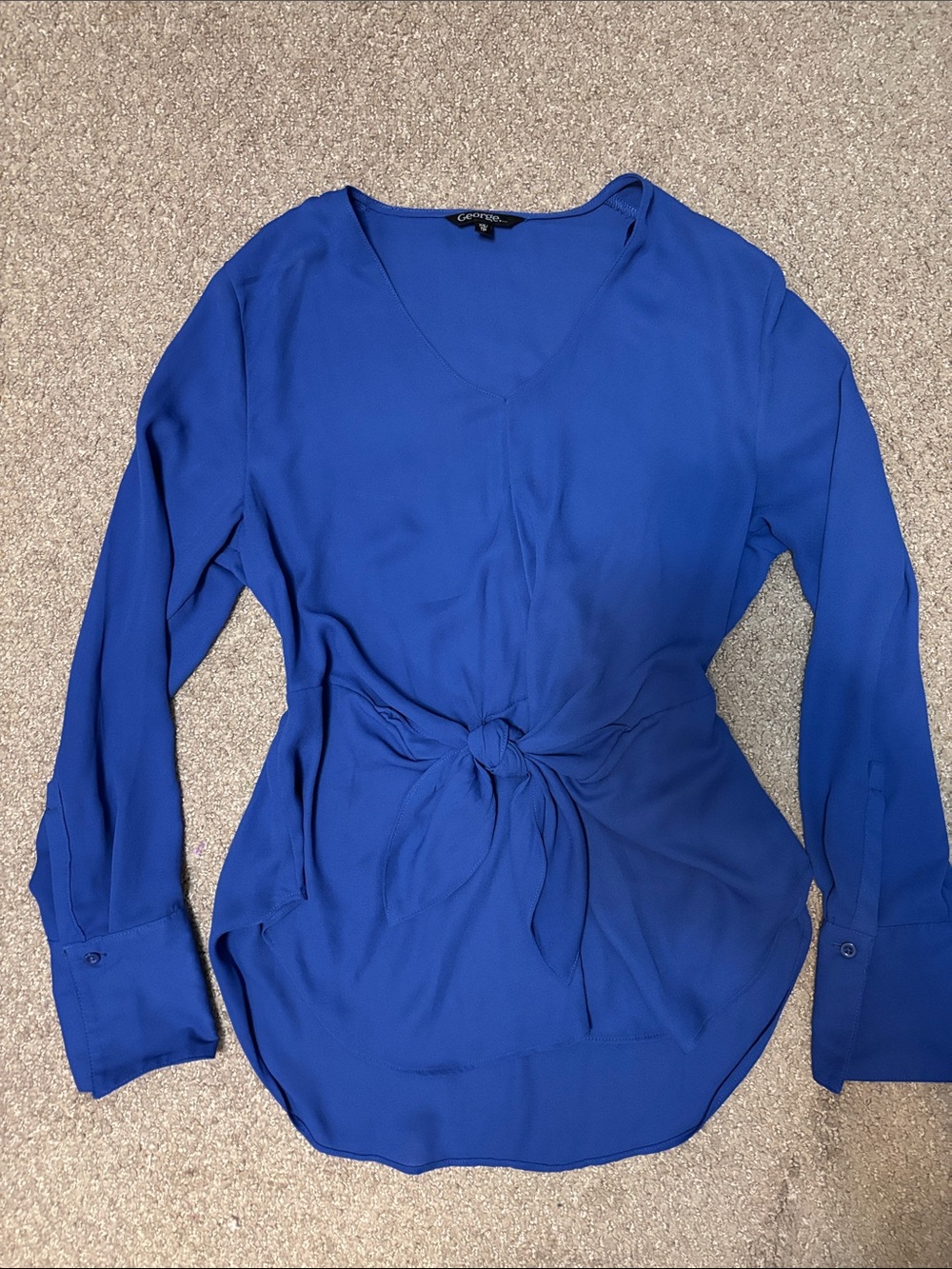 Express Women's Cobalt Blue Tie-Waist V-Neck Blouse
